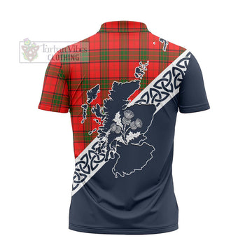 Adair Tartan Zipper Polo Shirt Featuring Thistle and Scotland Map