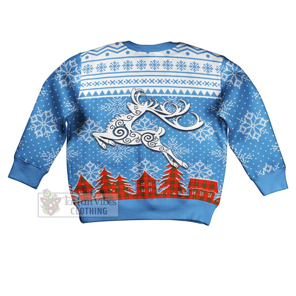 Tartan Vibes Clothing Adair Clan Christmas Kid Ugly Sweater with Tartan and Celtic Raindeer Style