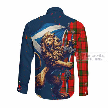 Adair Tartan Family Crest Long Sleeve Button Shirt with Scottish Majestic Lion