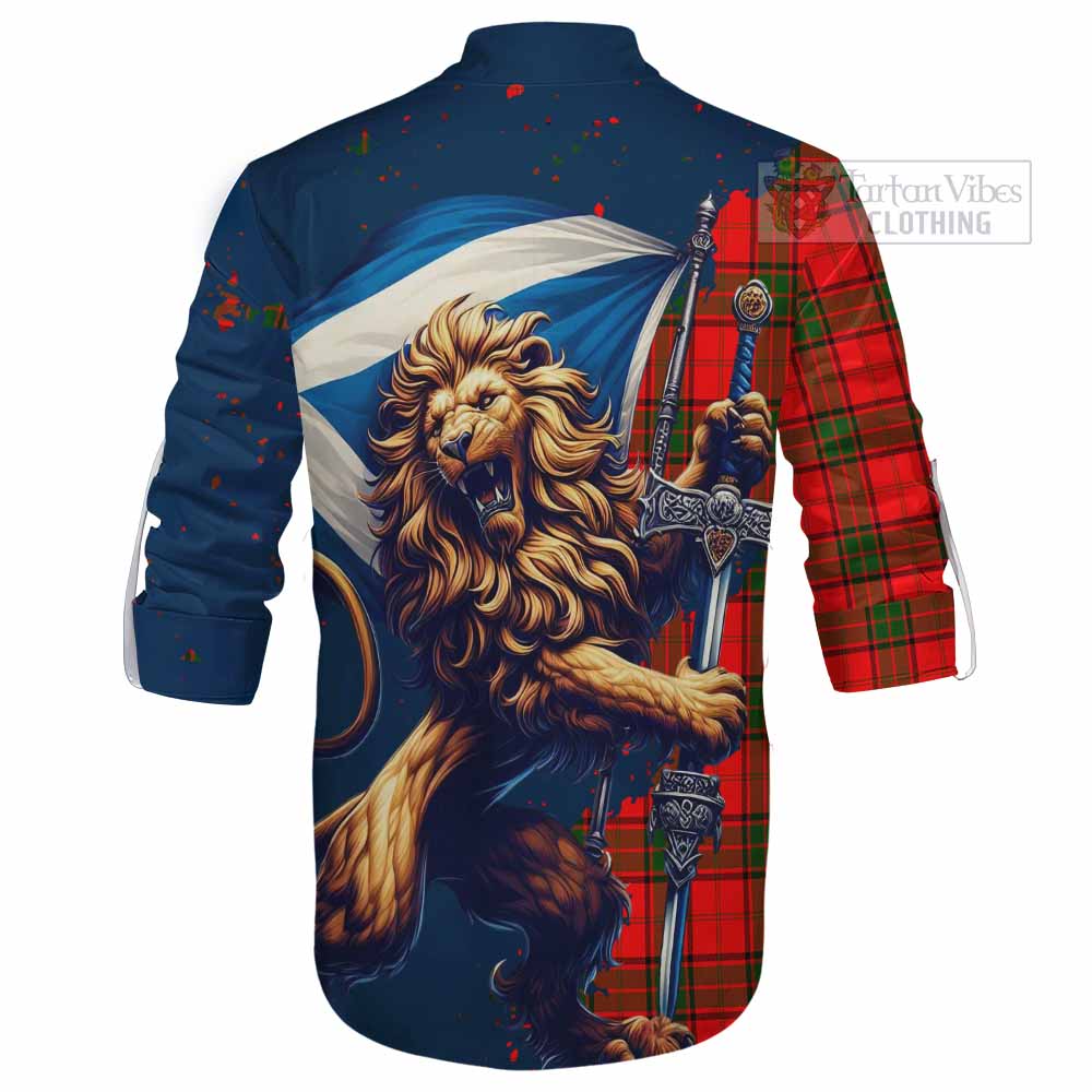 Tartan Vibes Clothing Adair Tartan Family Crest Ghillie Kilt Shirt with Scottish Majestic Lion