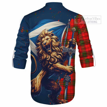 Adair Tartan Family Crest Ghillie Kilt Shirt with Scottish Majestic Lion