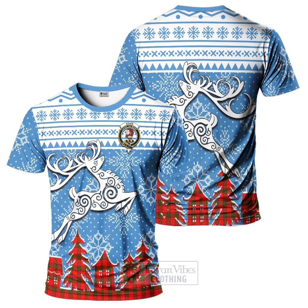 Tartan Vibes Clothing Adair Clan Christmas T-Shirt Celtic Reindeer Style