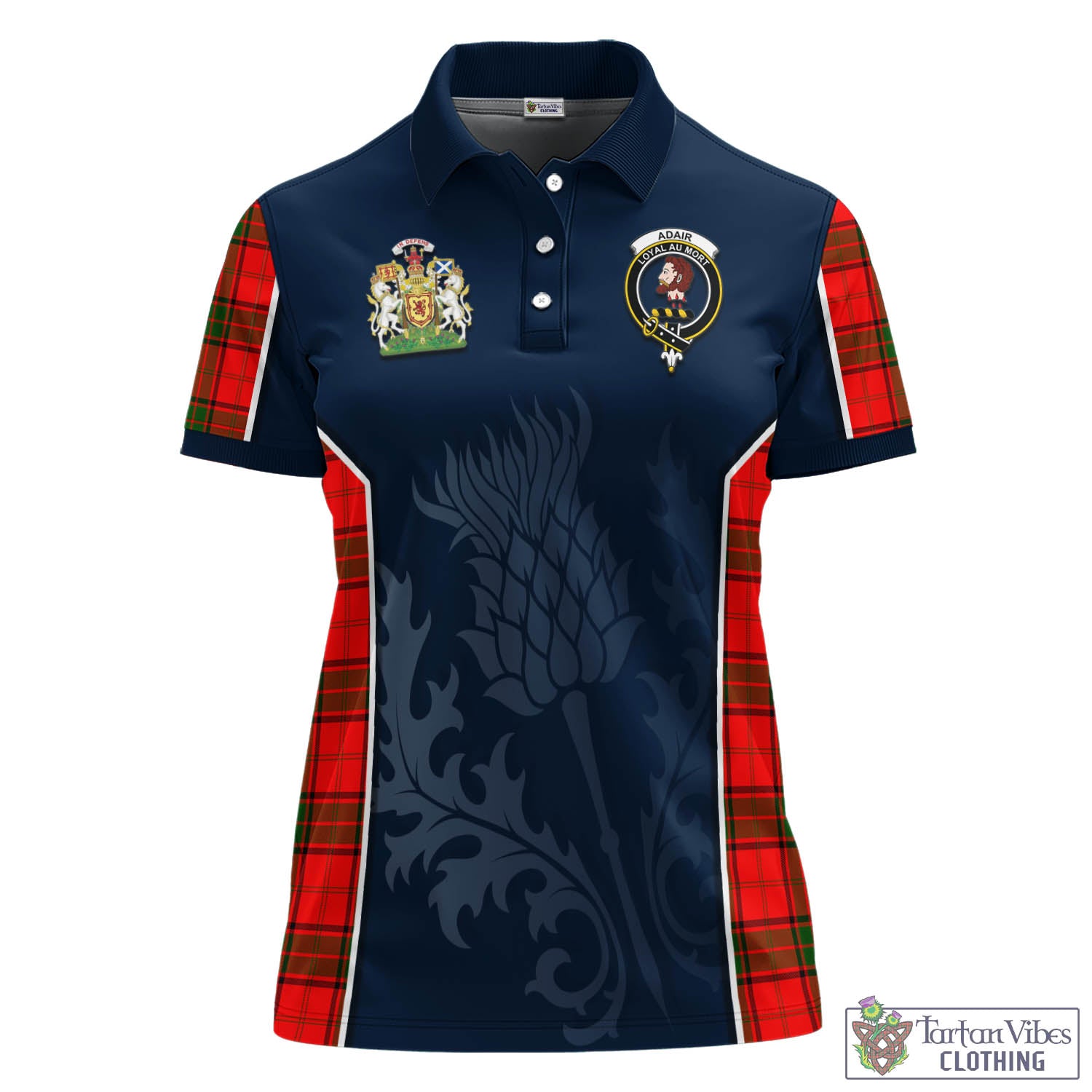 Tartan Vibes Clothing Adair Tartan Women's Polo Shirt with Family Crest and Scottish Thistle Vibes Sport Style