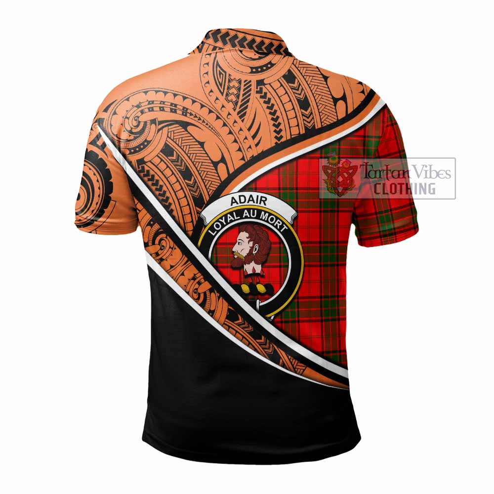 Tartan Vibes Clothing Adair Crest Tartan Polo Shirt with Maori Tattoo Style - Orange Version