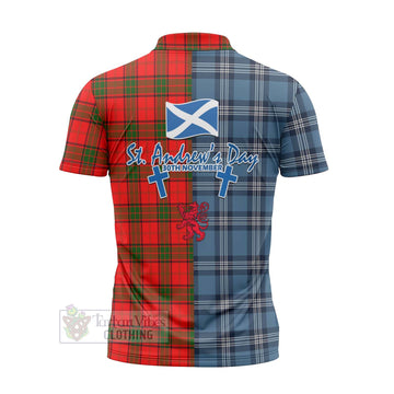 Adair Tartan Zipper Polo Shirt Happy St. Andrew's Day Half Tartan Style