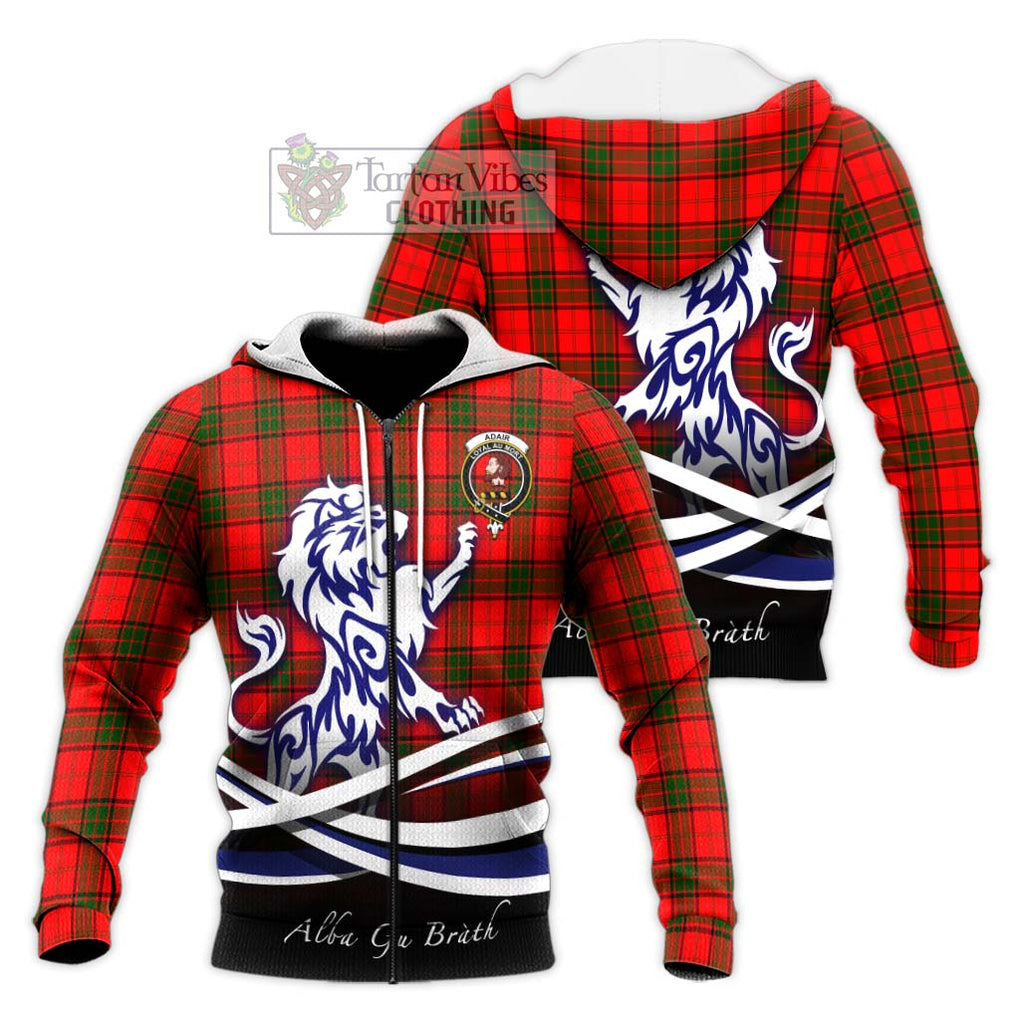 Adair Tartan Knitted Hoodie with Alba Gu Brath Regal Lion Emblem Unisex Knitted Zip Hoodie - Tartanvibesclothing Shop