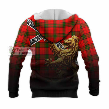 Adair Crest Tartan Knitted Hoodie with Golden Lion Emblem Celtic Style - Tartan Vibes Clothing