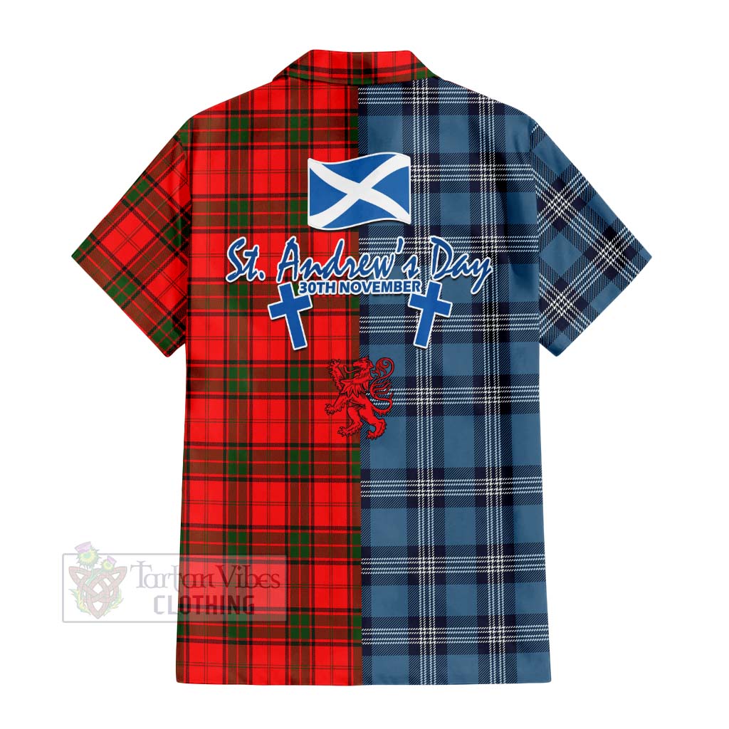 Tartan Vibes Clothing Adair Tartan Short Sleeve Button Shirt Happy St. Andrew's Day Half Tartan Style