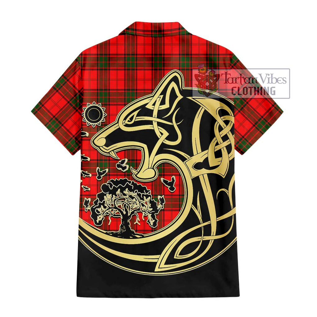 Adair Tartan Short Sleeve Button Shirt with Family Crest Celtic Wolf Style - Tartan Vibes Clothing