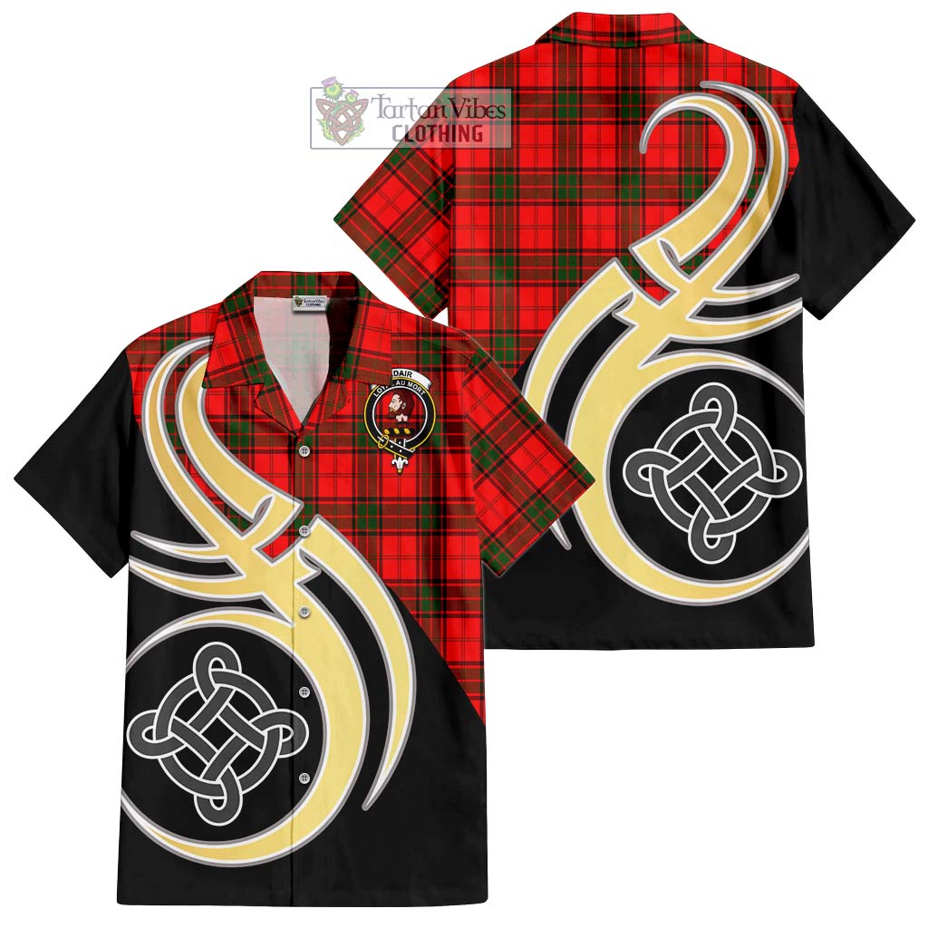 Adair Tartan Short Sleeve Button Shirt with Family Crest and Celtic Symbol Style - Tartan Vibes Clothing