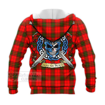 Adair Tartan Knitted Hoodie with Family Crest Celtic Skull Style