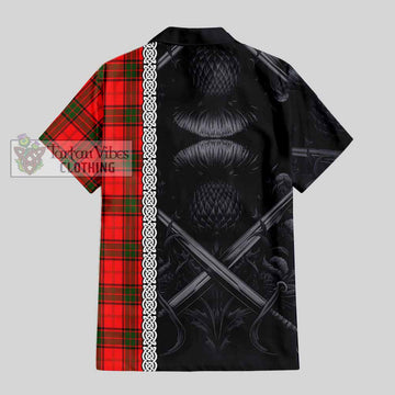 Adair Tartan Short Sleeve Button Shirt with Family Crest Cross Sword Thistle Celtic Vibes