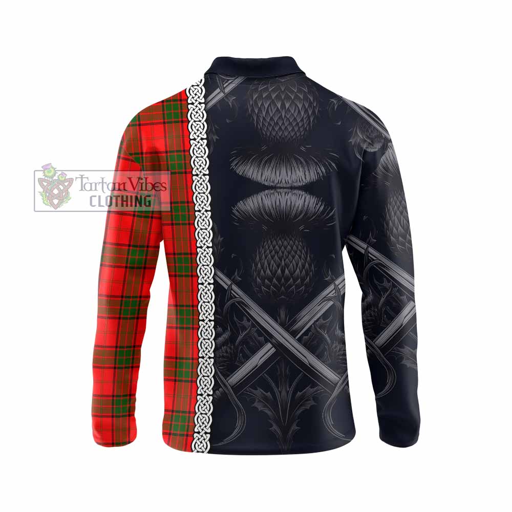 Tartan Vibes Clothing Adair Tartan Long Sleeve Polo Shirt with Family Crest Cross Sword Thistle Celtic Vibes