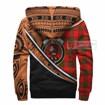 Adair Crest Tartan Sherpa Hoodie with Polynesian Vibes Style - Orange Version