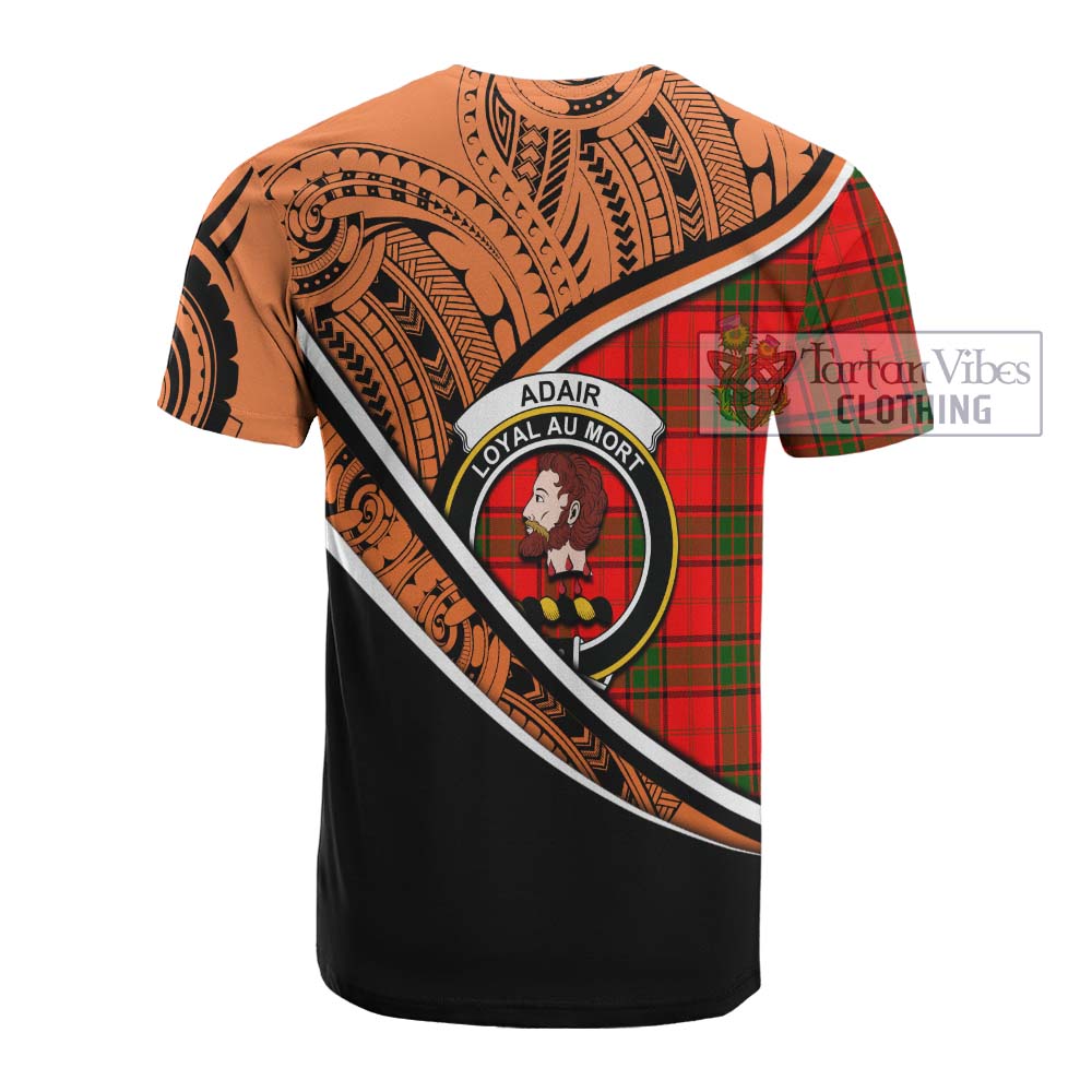 Tartan Vibes Clothing Adair Crest Tartan Cotton T-shirt with Maori Tattoo Style - Orange Version