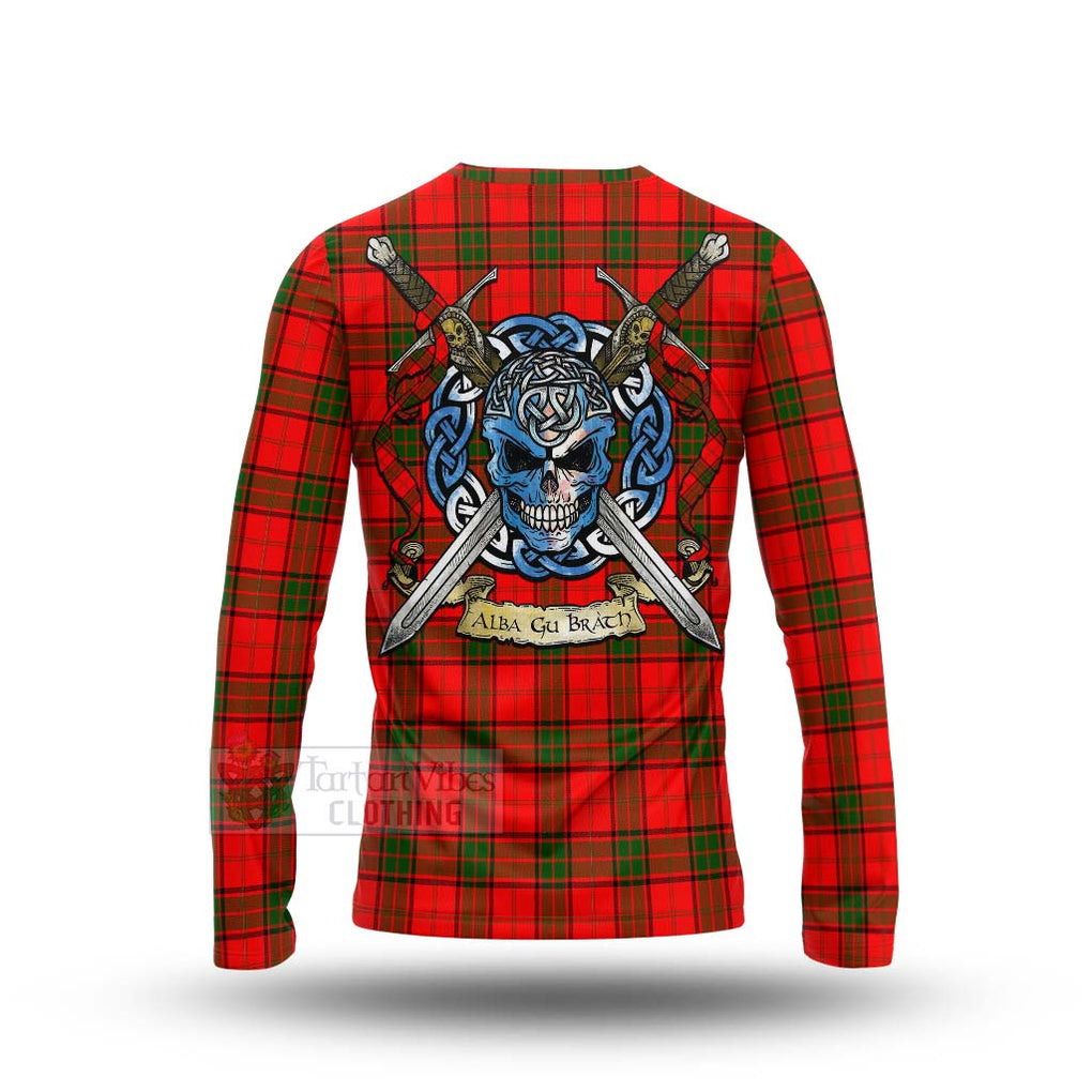 Tartan Vibes Clothing Adair Tartan Long Sleeve T-Shirt with Family Crest Celtic Skull Style