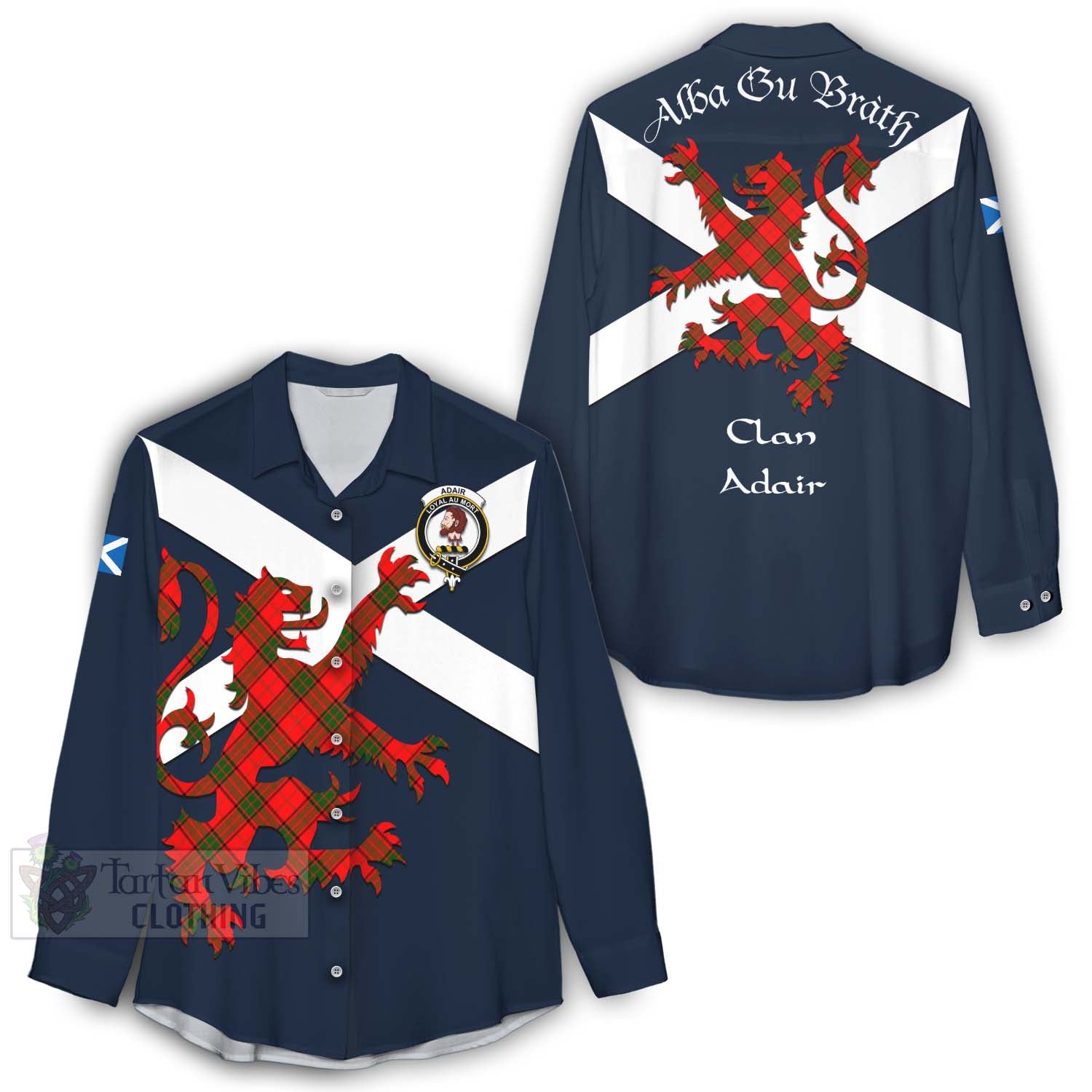 Tartan Vibes Clothing Adair Tartan Lion Rampant Women's Casual Shirt Proudly Display Your Heritage with Alba Gu Brath and Clan Name