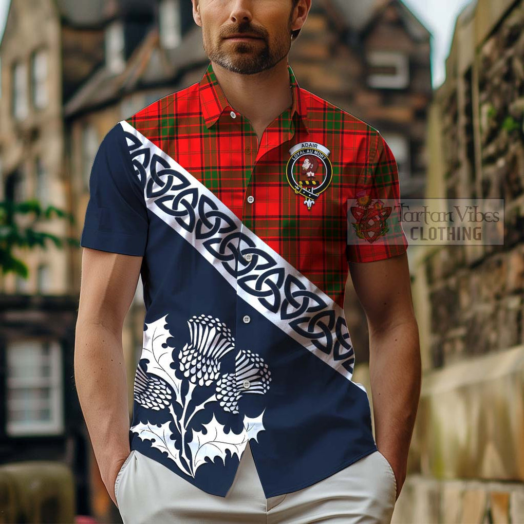 Tartan Vibes Clothing Adair Tartan Short Sleeve Button Shirt Featuring Thistle and Scotland Map