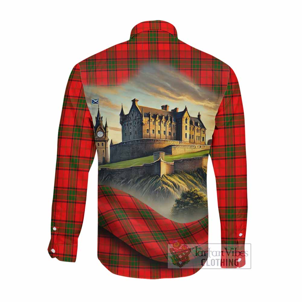 Adair Tartan Family Crest Long Sleeve Button Shirt with Scottish Ancient Castle Style Men's Shirt - Tartan Vibes Clothing