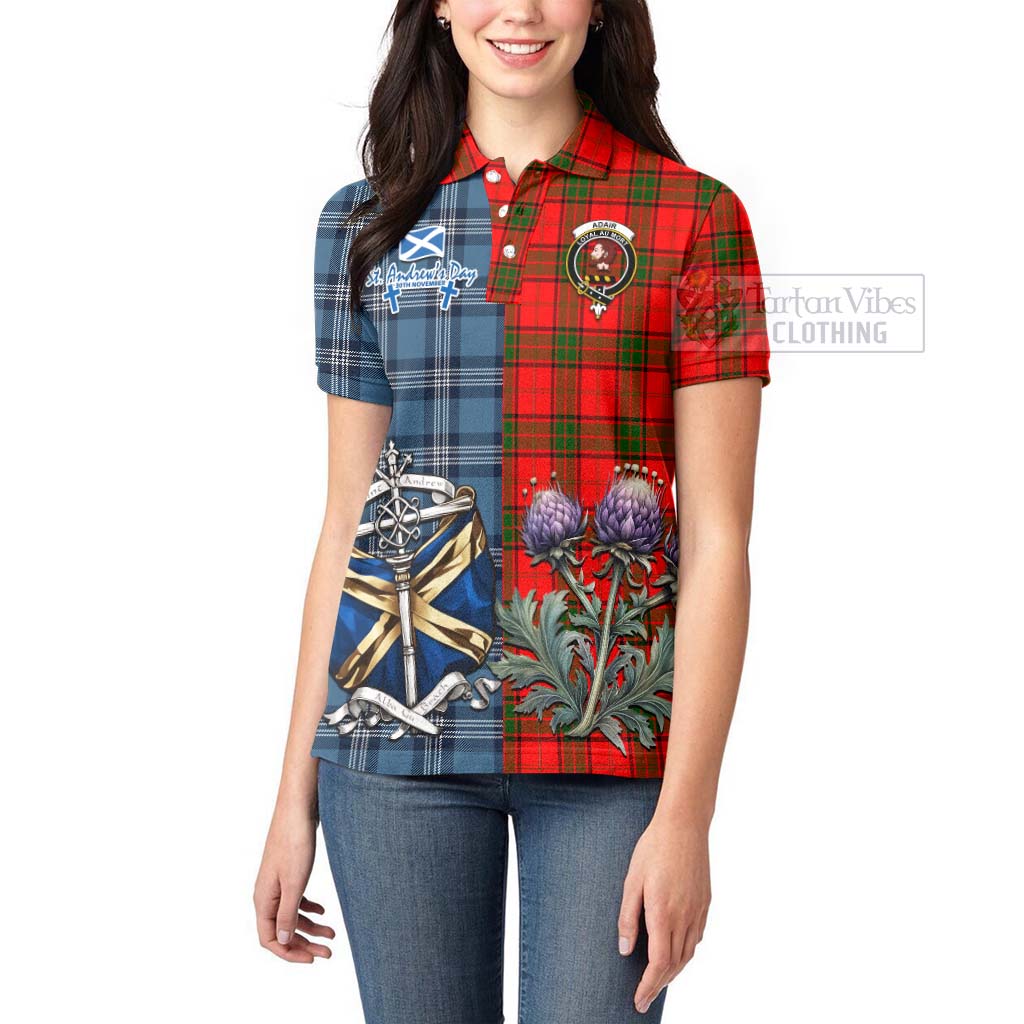 Tartan Vibes Clothing Adair Tartan Women's Polo Shirt Happy St. Andrew's Day Half Tartan Style