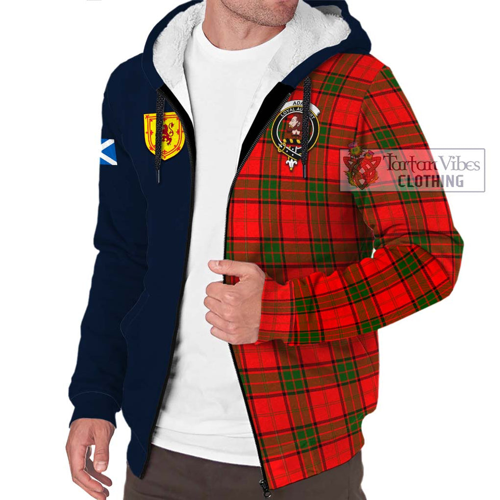 Adair Tartan Sherpa Hoodie Alba with Scottish Lion Royal Arm Half Style - Tartan Vibes Clothing