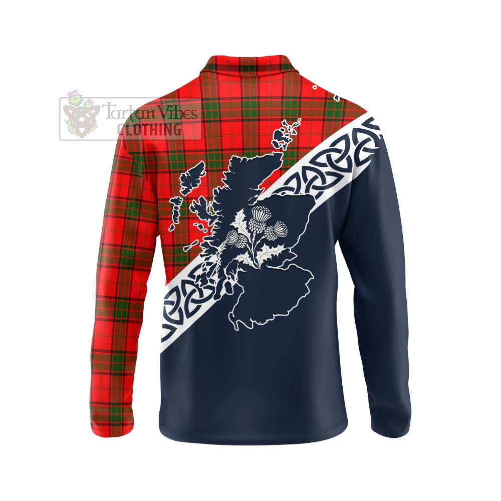 Tartan Vibes Clothing Adair Tartan Long Sleeve Polo Shirt Featuring Thistle and Scotland Map