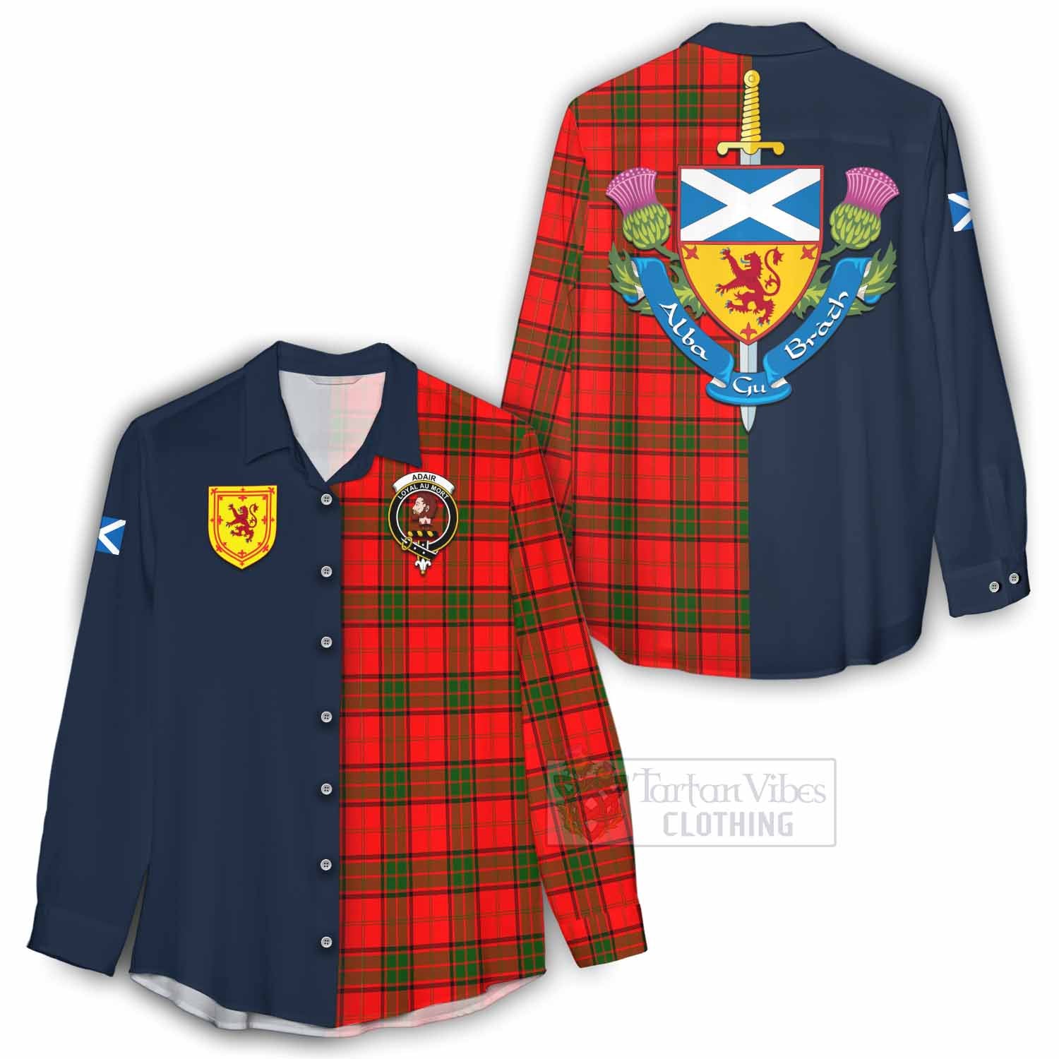 Tartan Vibes Clothing Adair Tartan Women's Casual Shirt Alba with Scottish Lion Royal Arm Half Style