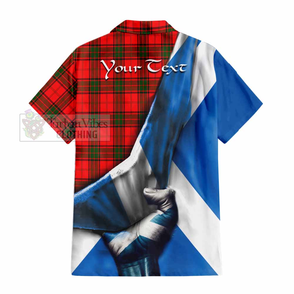 Tartan Vibes Clothing Adair Tartan Short Sleeve Button Shirt with Family Crest Scotland Patriotic Style