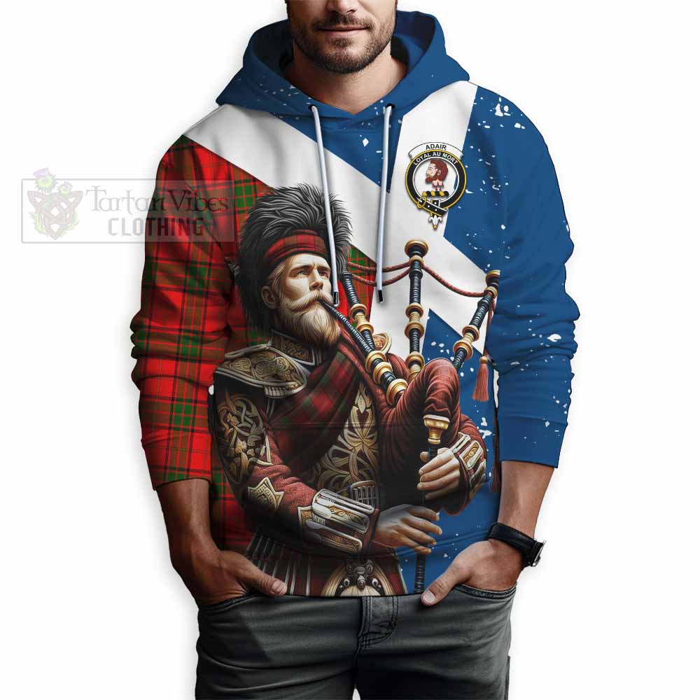 Tartan Vibes Clothing Adair Tartan Hoodie with Family Crest Scottish Bagpiper Vibes