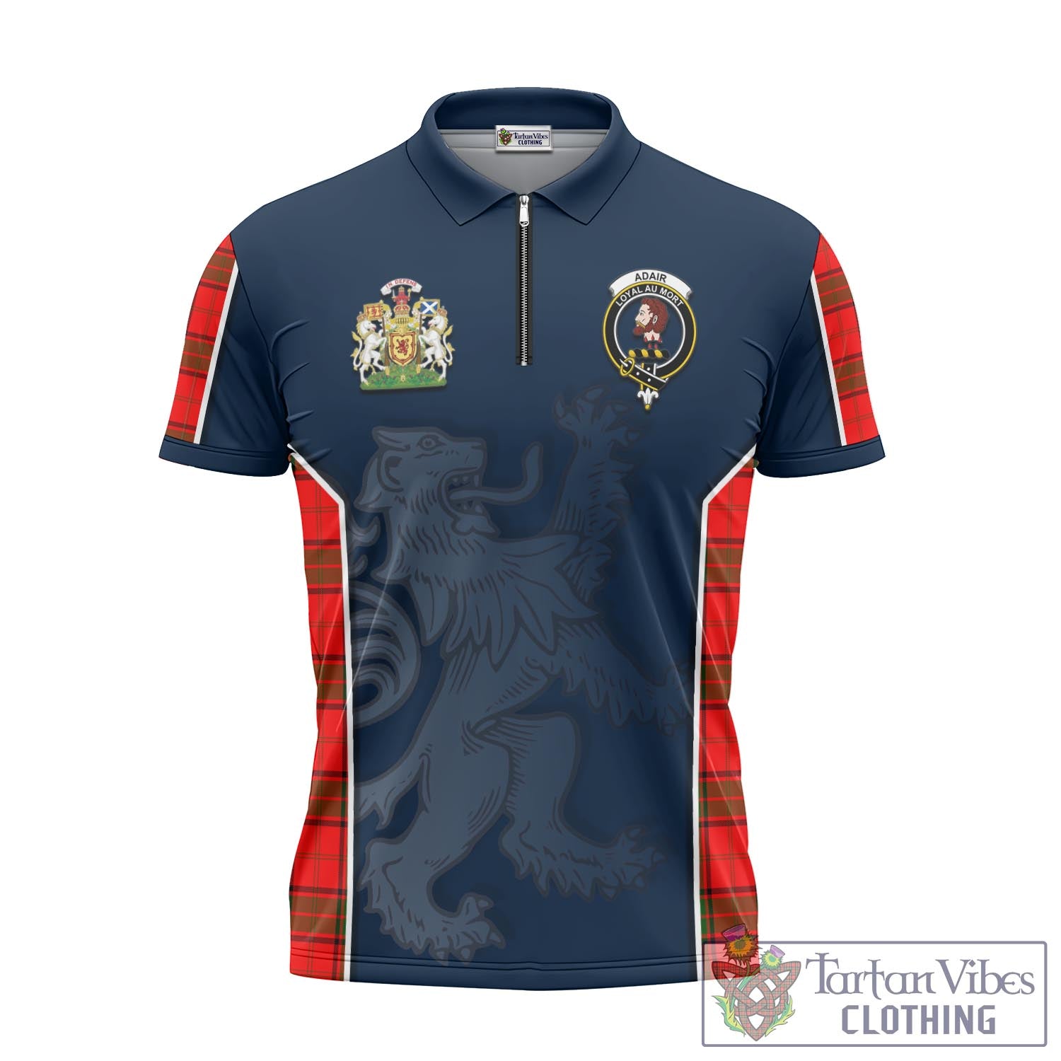 Tartan Vibes Clothing Adair Tartan Zipper Polo Shirt with Family Crest and Lion Rampant Vibes Sport Style