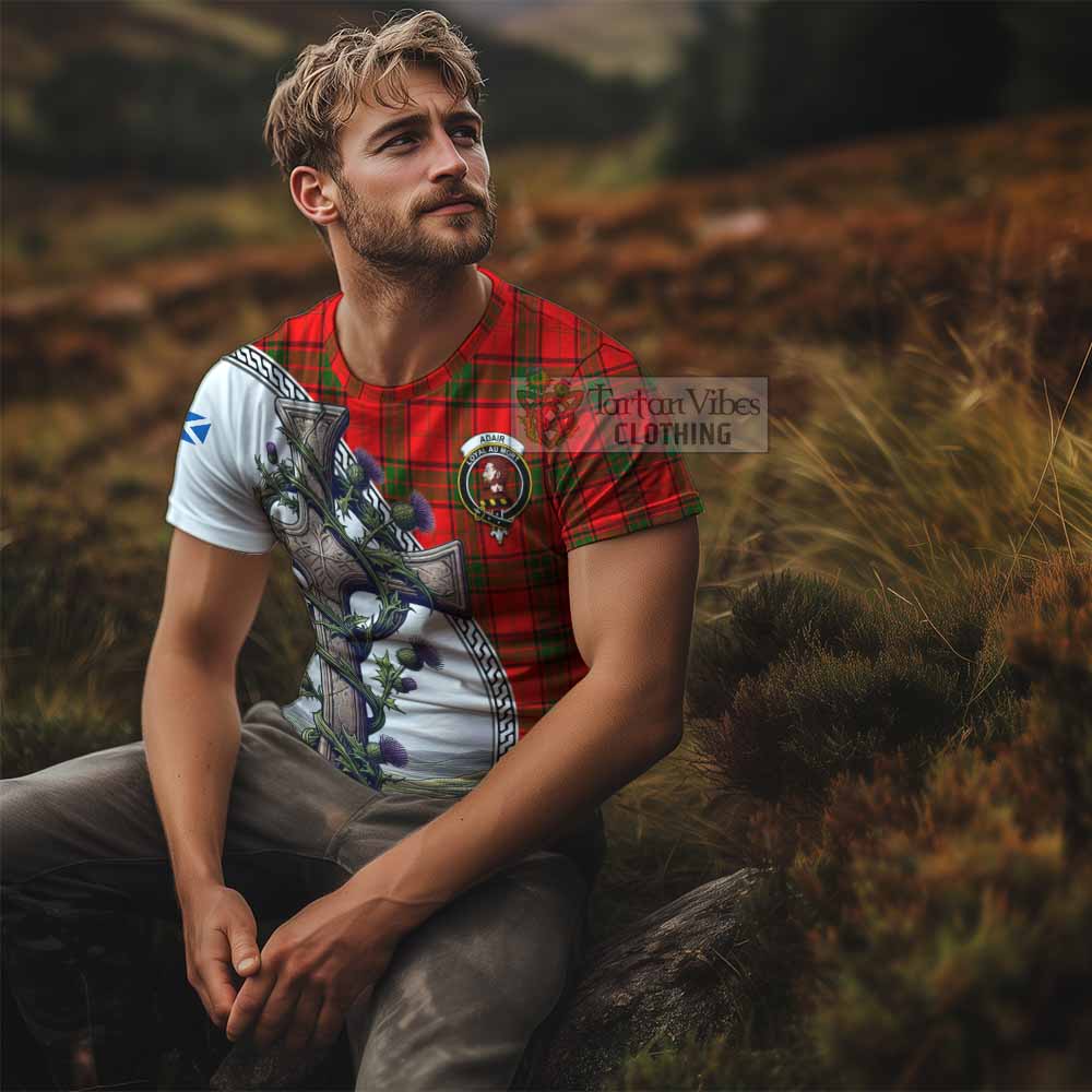 Tartan Vibes Clothing Adair Agnew Tartan T-Shirt with Family Crest and St. Andrew's Cross Accented by Thistle Vines