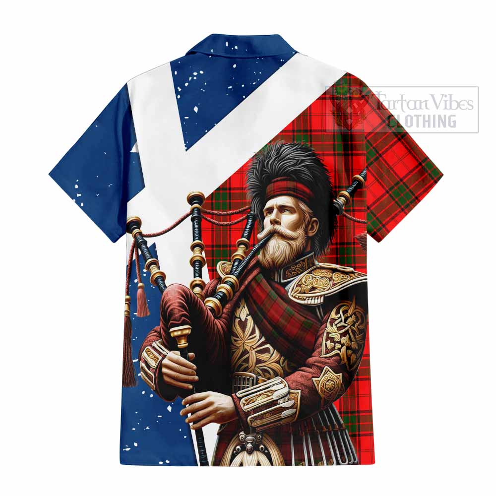 Tartan Vibes Clothing Adair Tartan Short Sleeve Button Shirt with Family Crest Scottish Bagpiper Vibes