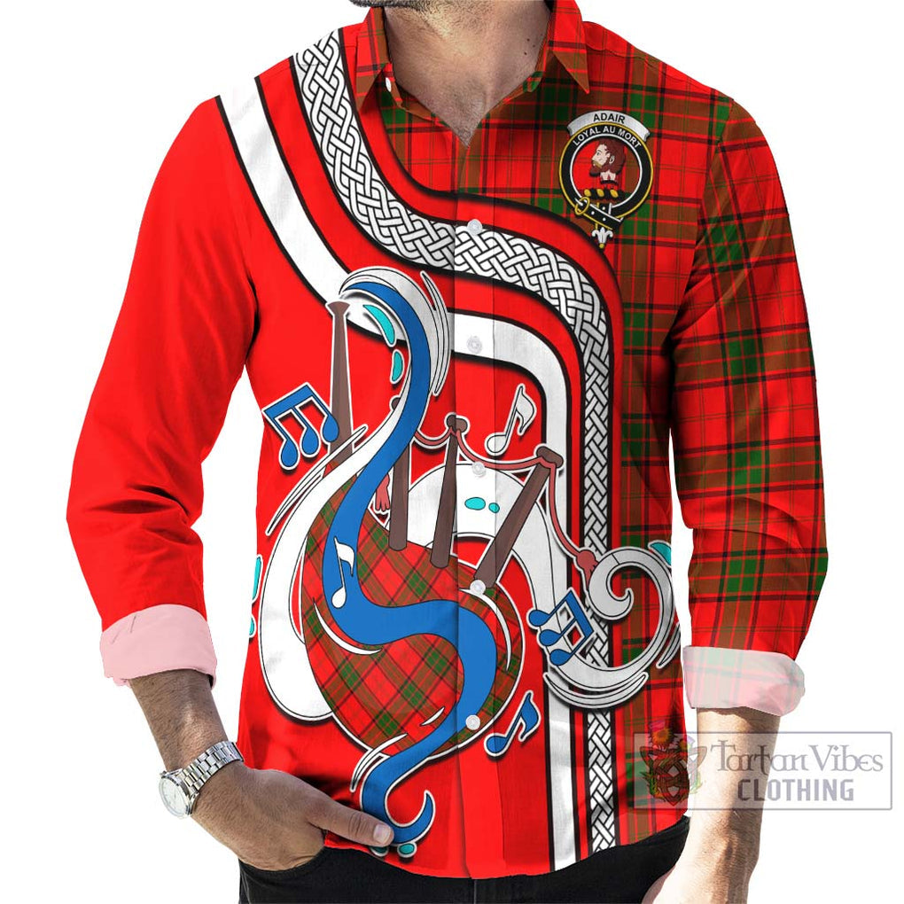 Adair Tartan Long Sleeve Button Shirt with Epic Bagpipe Style - Tartanvibesclothing Shop