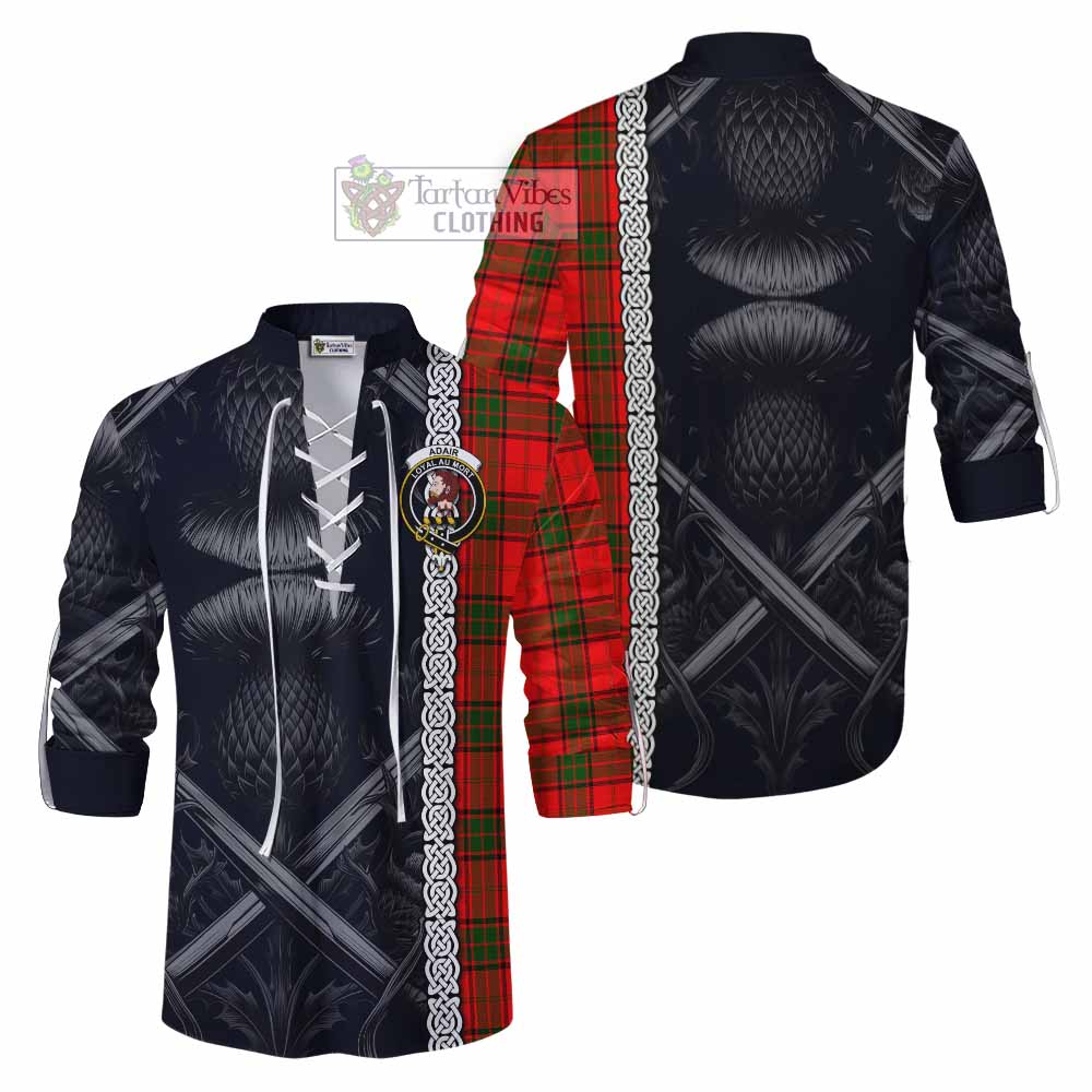 Tartan Vibes Clothing Adair Tartan Ghillie Kilt Shirt with Family Crest Cross Sword Thistle Celtic Vibes