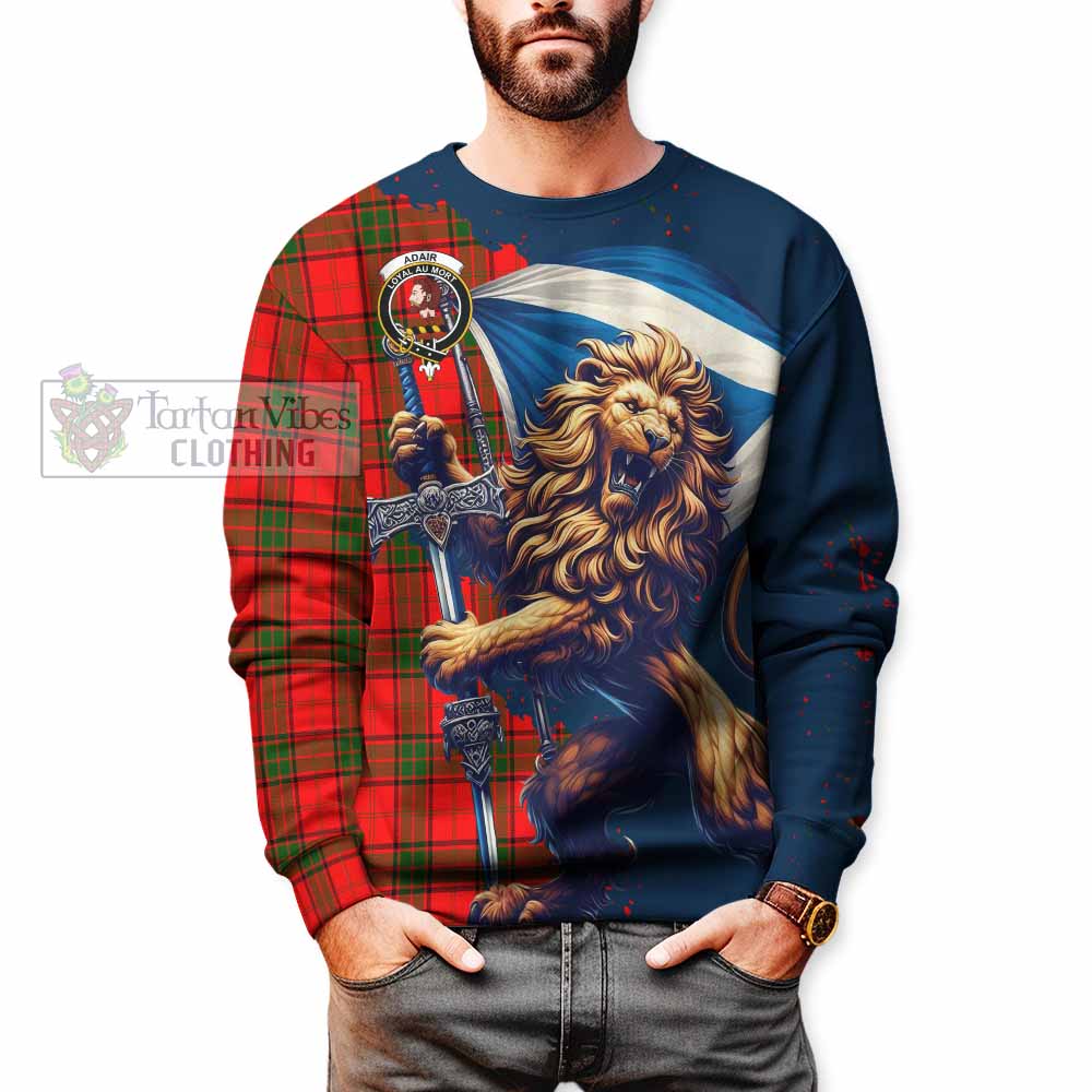 Tartan Vibes Clothing Adair Tartan Family Crest Sweatshirt with Scottish Majestic Lion