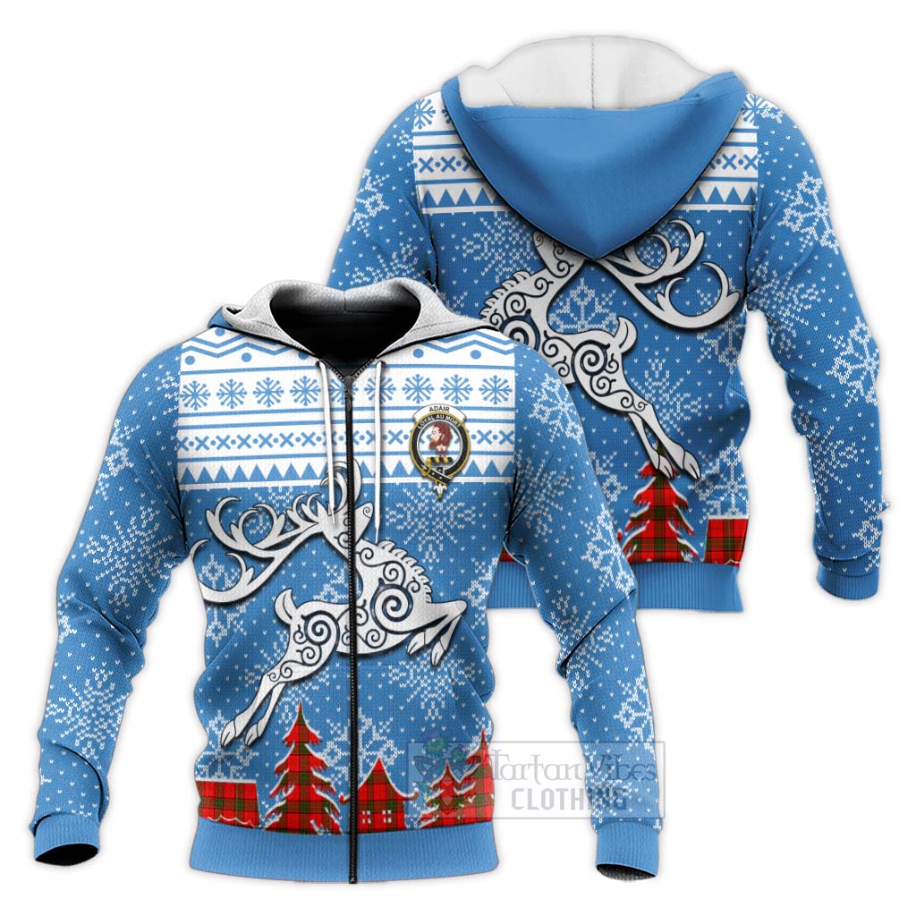 Tartan Vibes Clothing Adair Clan Christmas Knitted Hoodie Celtic Reindeer Style