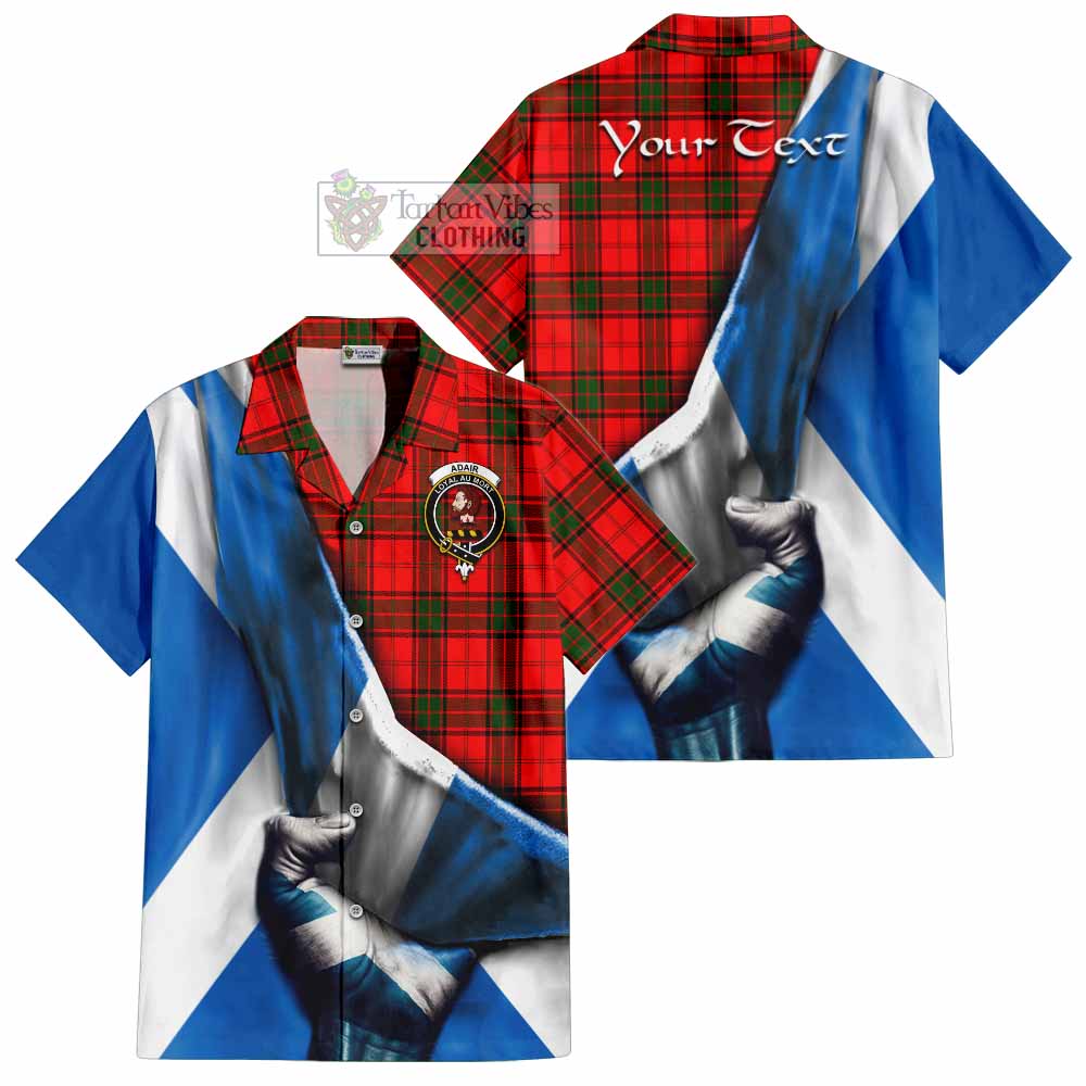 Tartan Vibes Clothing Adair Tartan Short Sleeve Button Shirt with Family Crest Scotland Patriotic Style