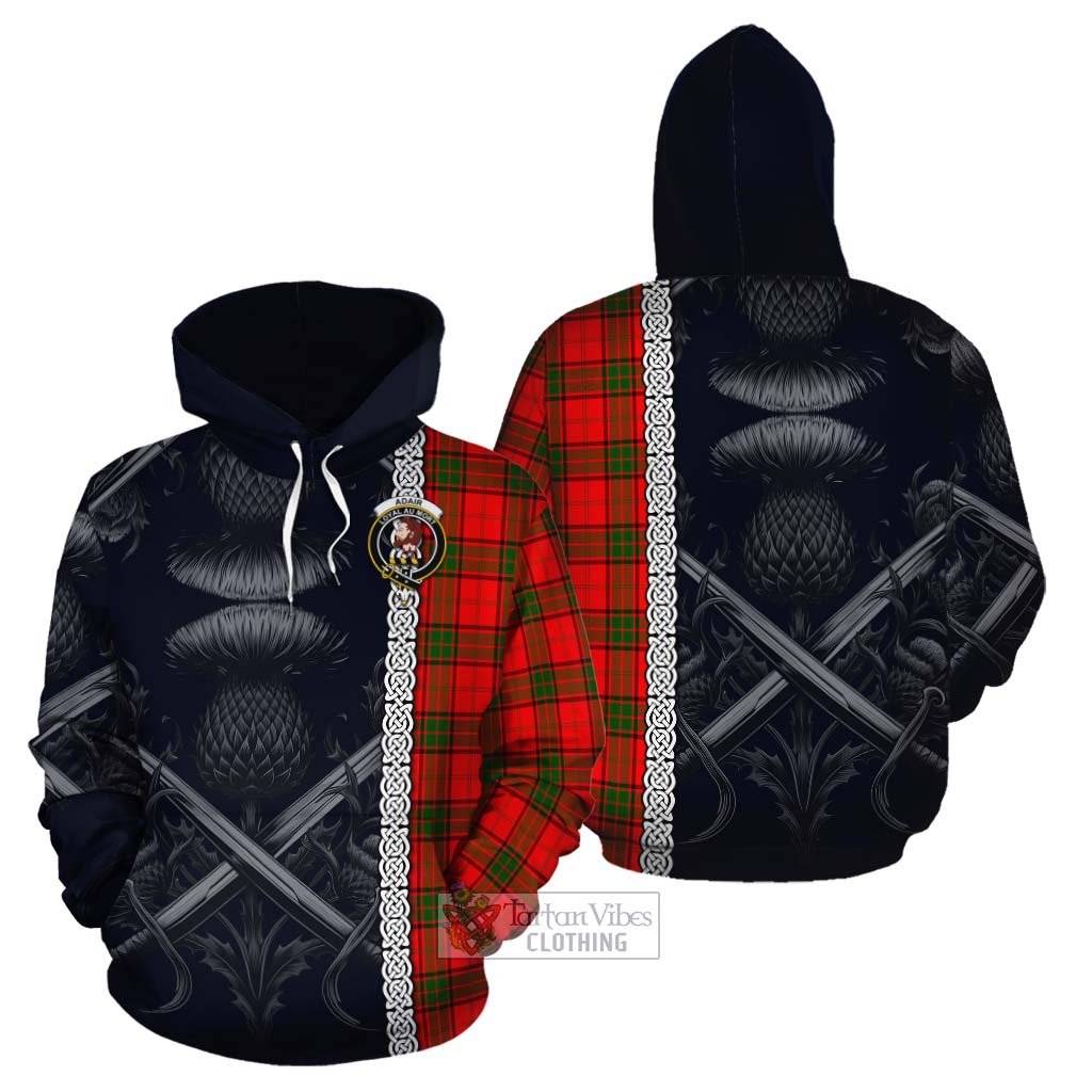 Tartan Vibes Clothing Adair Tartan Cotton Hoodie with Family Crest Cross Sword Thistle Celtic Vibes