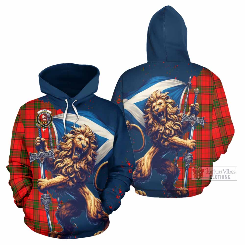 Adair Tartan Family Crest Hoodie with Scottish Majestic Lion