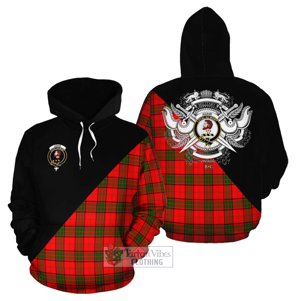 Tartan Vibes Clothing Adair Tartan Cotton Hoodie with Family Crest and Military Logo Style