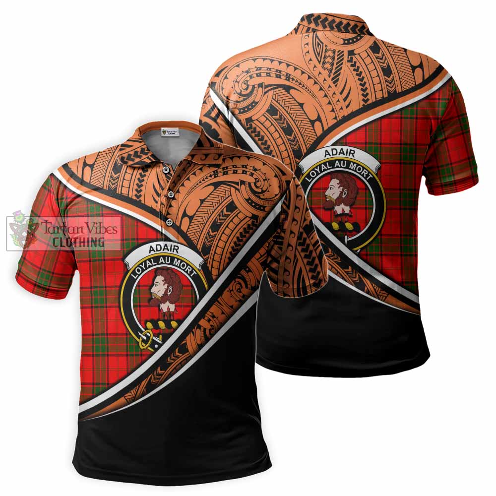 Tartan Vibes Clothing Adair Crest Tartan Polo Shirt with Maori Tattoo Style - Orange Version