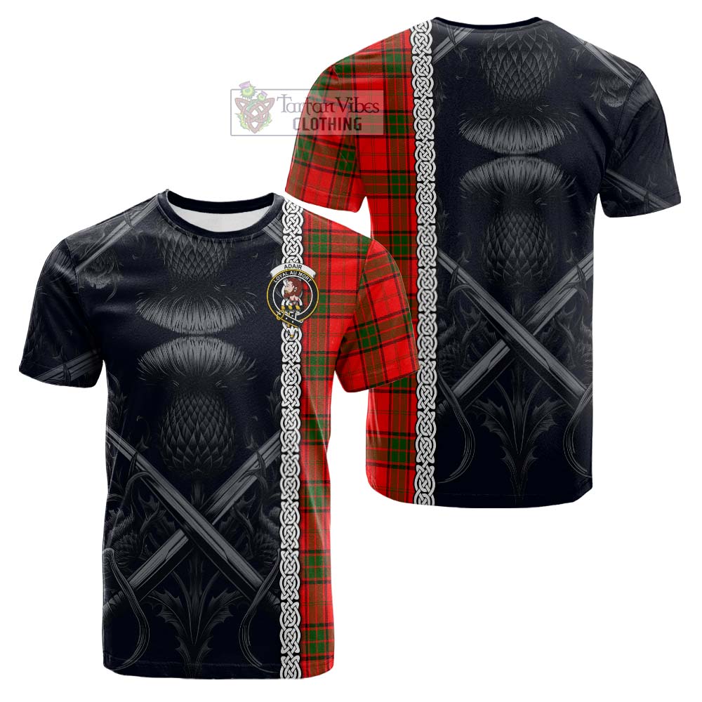 Tartan Vibes Clothing Adair Tartan Cotton T-shirt with Family Crest Cross Sword Thistle Celtic Vibes