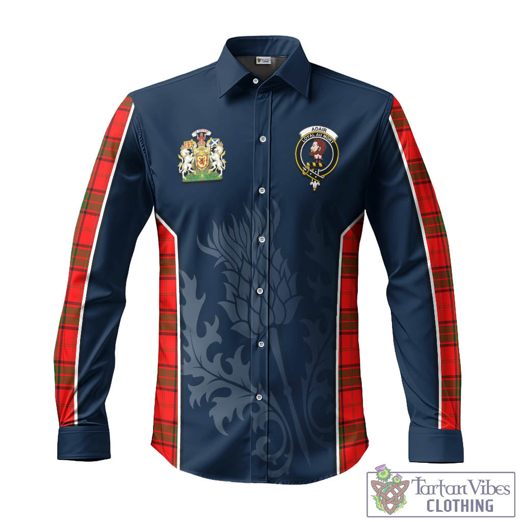 Tartan Vibes Clothing Adair Tartan Long Sleeve Button Up Shirt with Family Crest and Scottish Thistle Vibes Sport Style