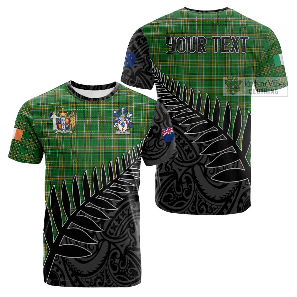 Tartan Vibes Clothing Adair Irish Clan Tartan Cotton T-shirt with Coat of Arms New Zealand Silver Fern Half Style