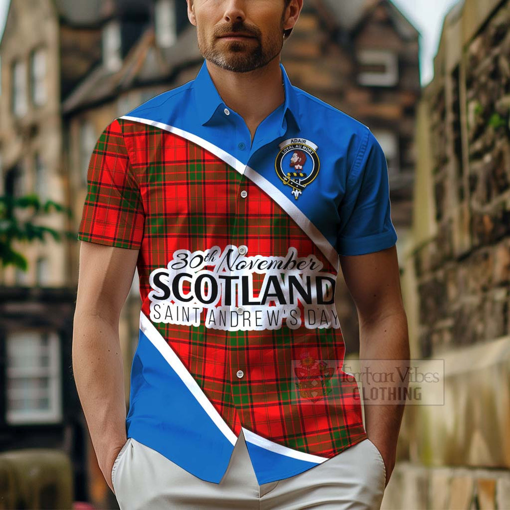 Tartan Vibes Clothing Adair Family Crest Tartan Short Sleeve Button Shirt Celebrate Saint Andrew's Day in Style