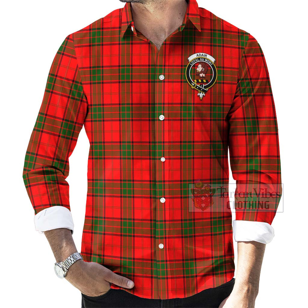 Tartan Vibes Clothing Adair Tartan Long Sleeve Button Shirt with Family Crest Celtic Skull Style