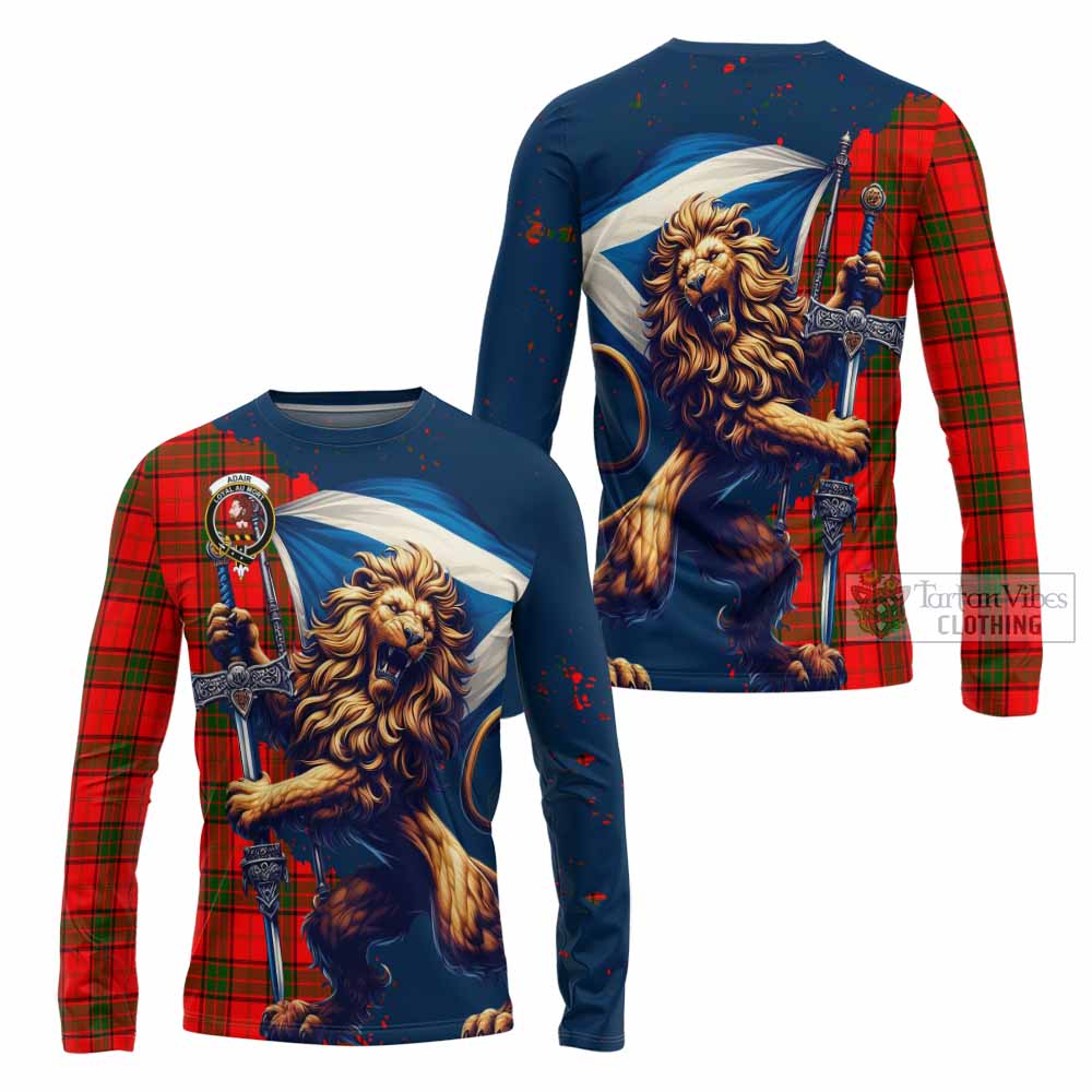 Tartan Vibes Clothing Adair Tartan Family Crest Long Sleeve T-Shirt with Scottish Majestic Lion