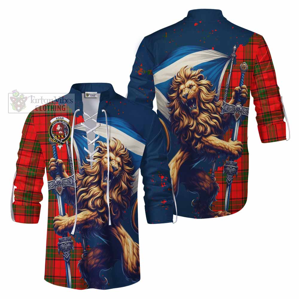 Tartan Vibes Clothing Adair Tartan Family Crest Ghillie Kilt Shirt with Scottish Majestic Lion