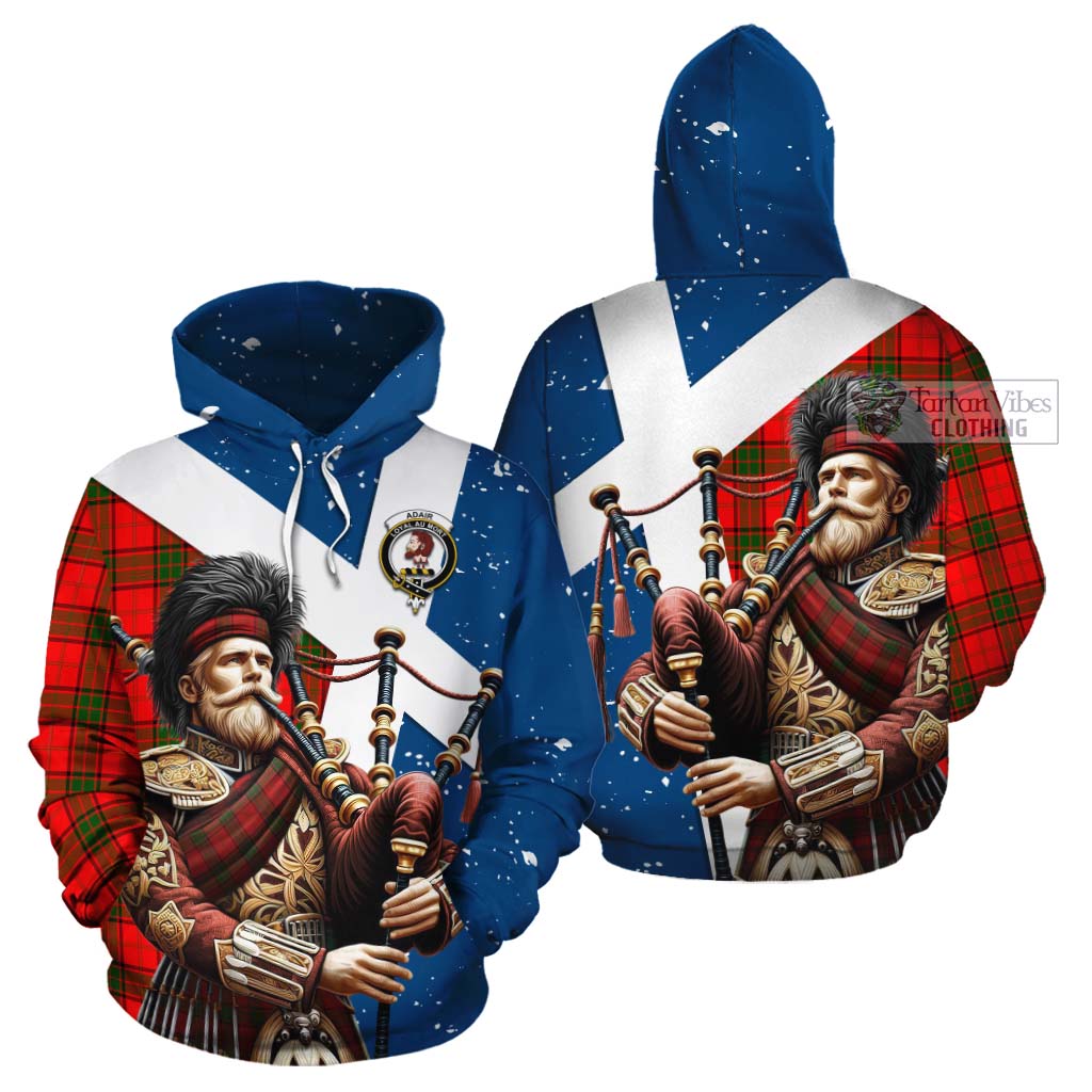 Tartan Vibes Clothing Adair Tartan Cotton Hoodie with Family Crest Scottish Bagpiper Vibes