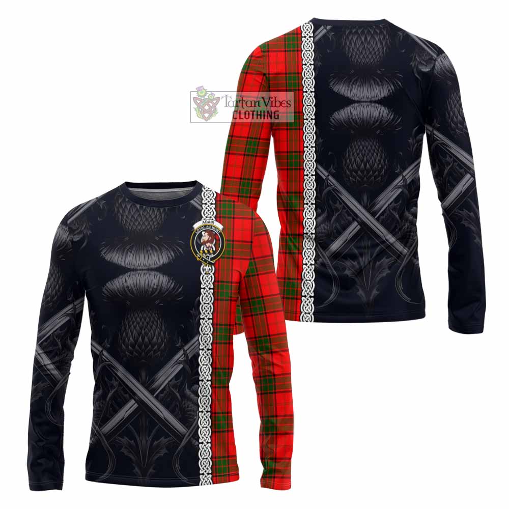 Tartan Vibes Clothing Adair Tartan Long Sleeve T-Shirt with Family Crest Cross Sword Thistle Celtic Vibes